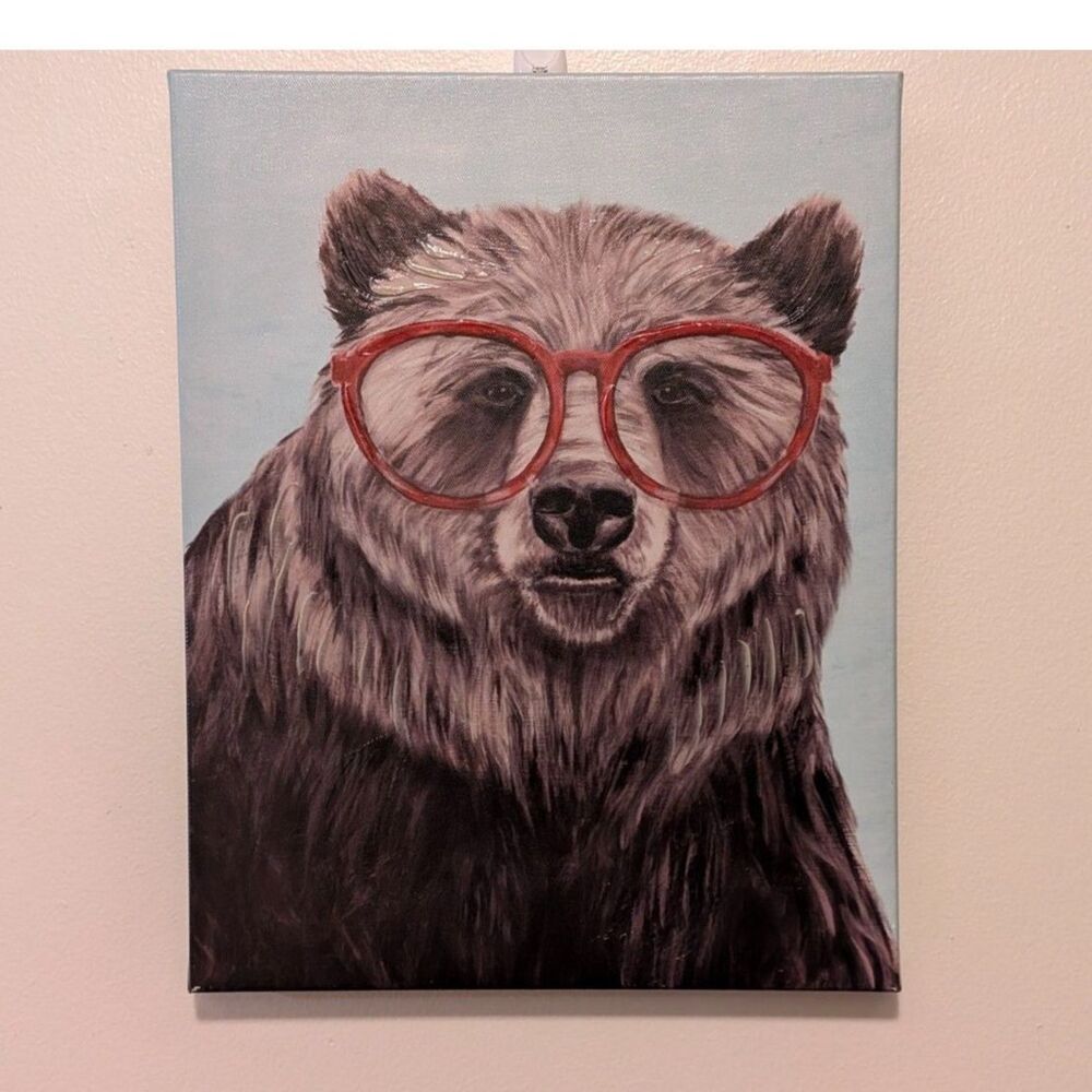 Hobby Lobby Bear with Red Glasses Canvas Wall Art Print - Hipster Grizzly